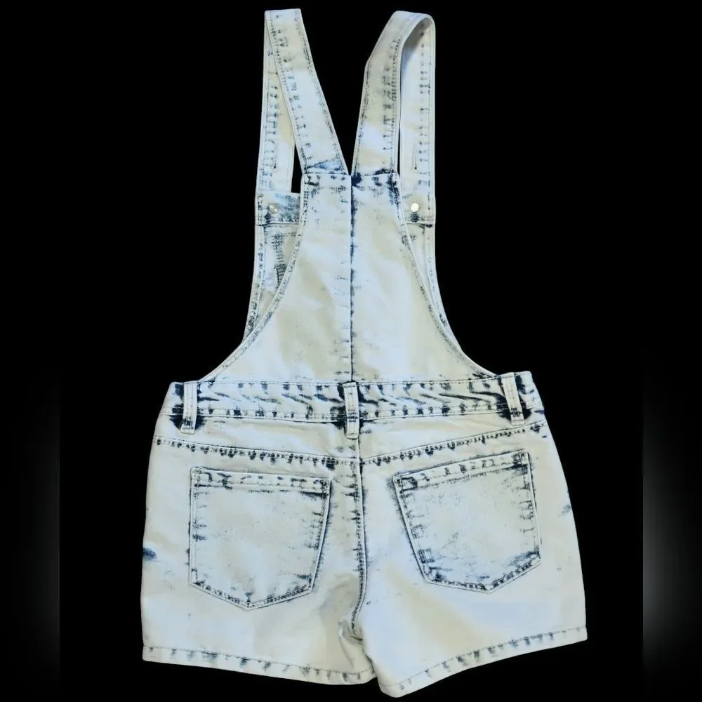 Girls Acid washed denim overalls